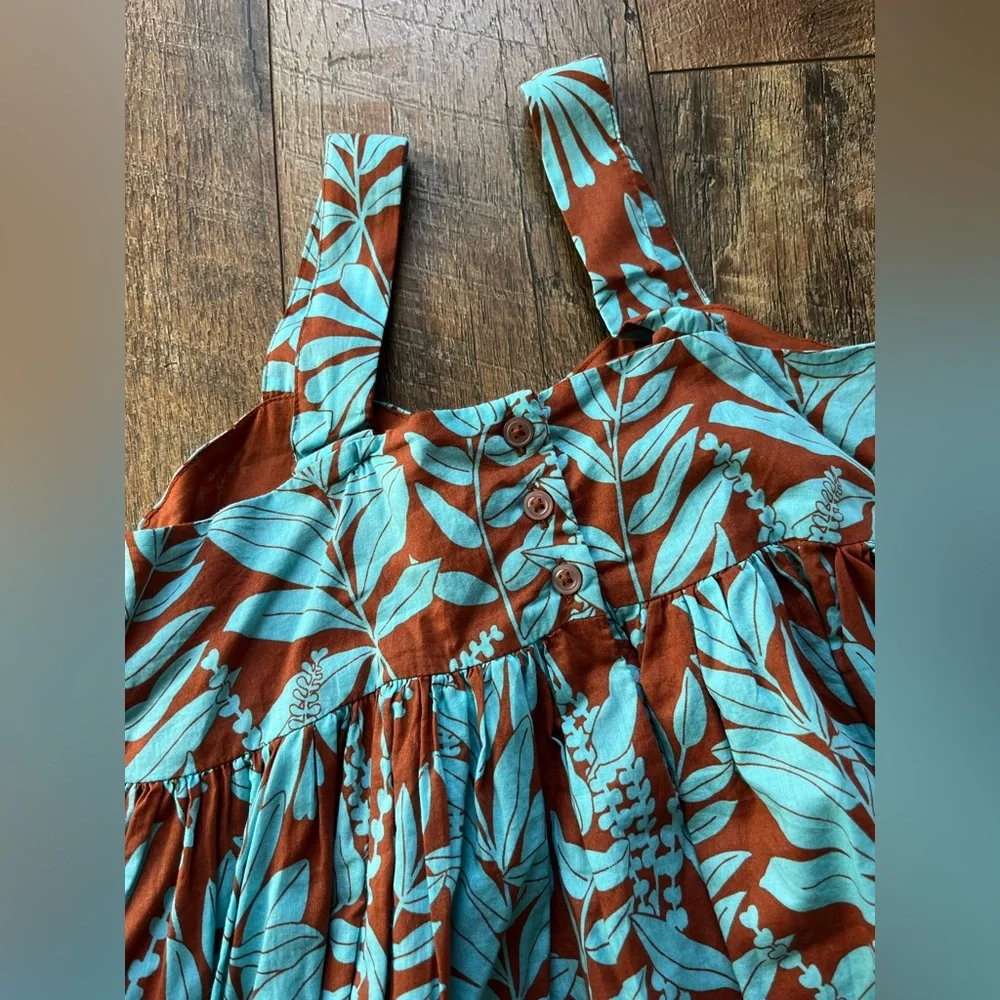 Janie and Jack Tropical Knotted Bow Sundress Blue and Brown‎ girls size 10